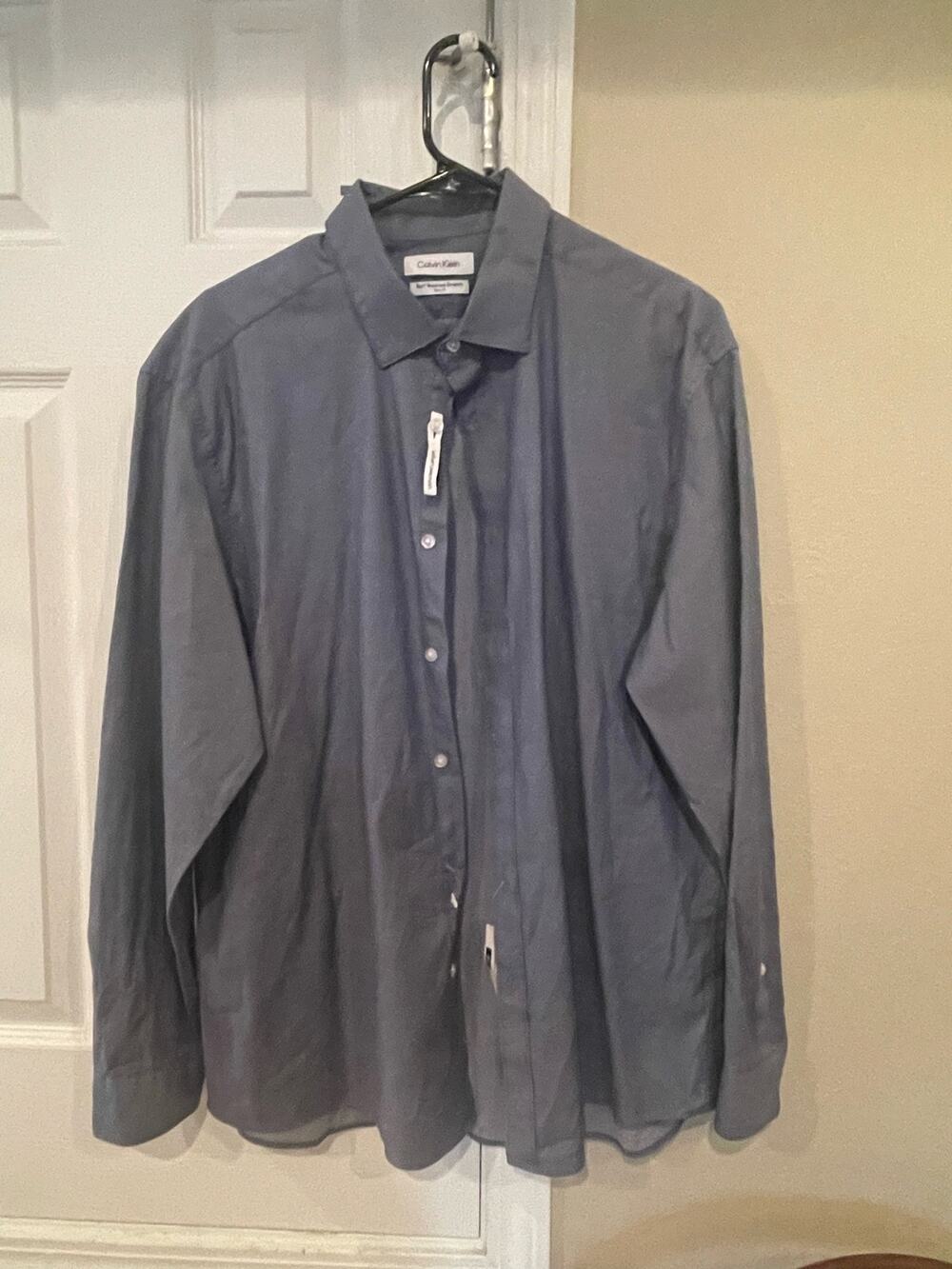 Calvin Klein Pinstripe Gray Button down l/sleeve, 17/32-33, NWT, $22.50, B69